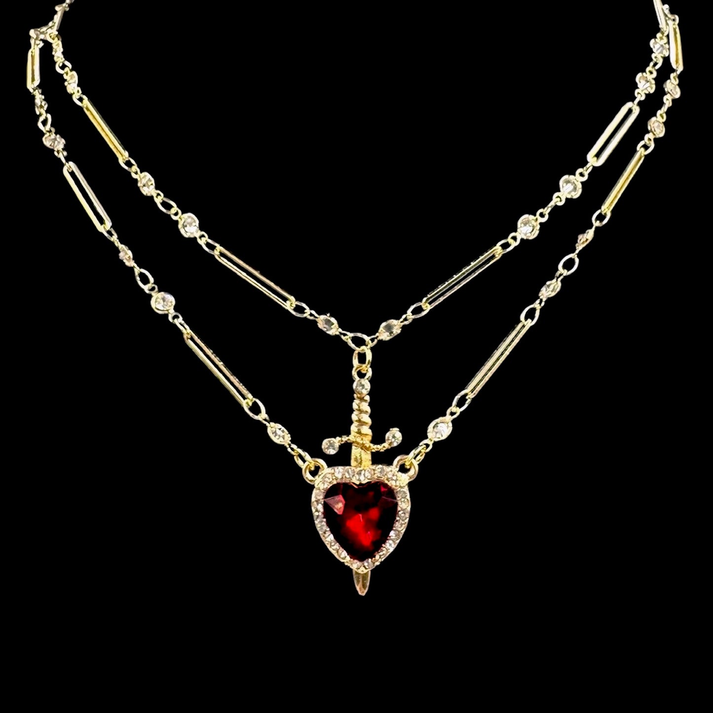 Gold Pierced Red Heart Stack