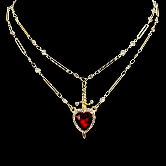 Gold Pierced Red Heart Stack