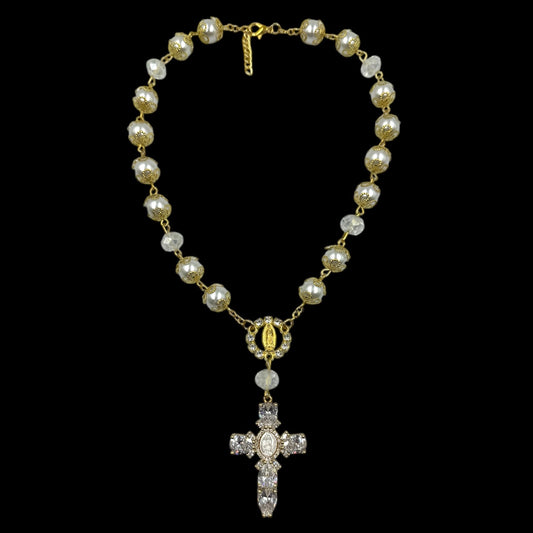 Virgin Mary Crystal Cross Rosary Choker