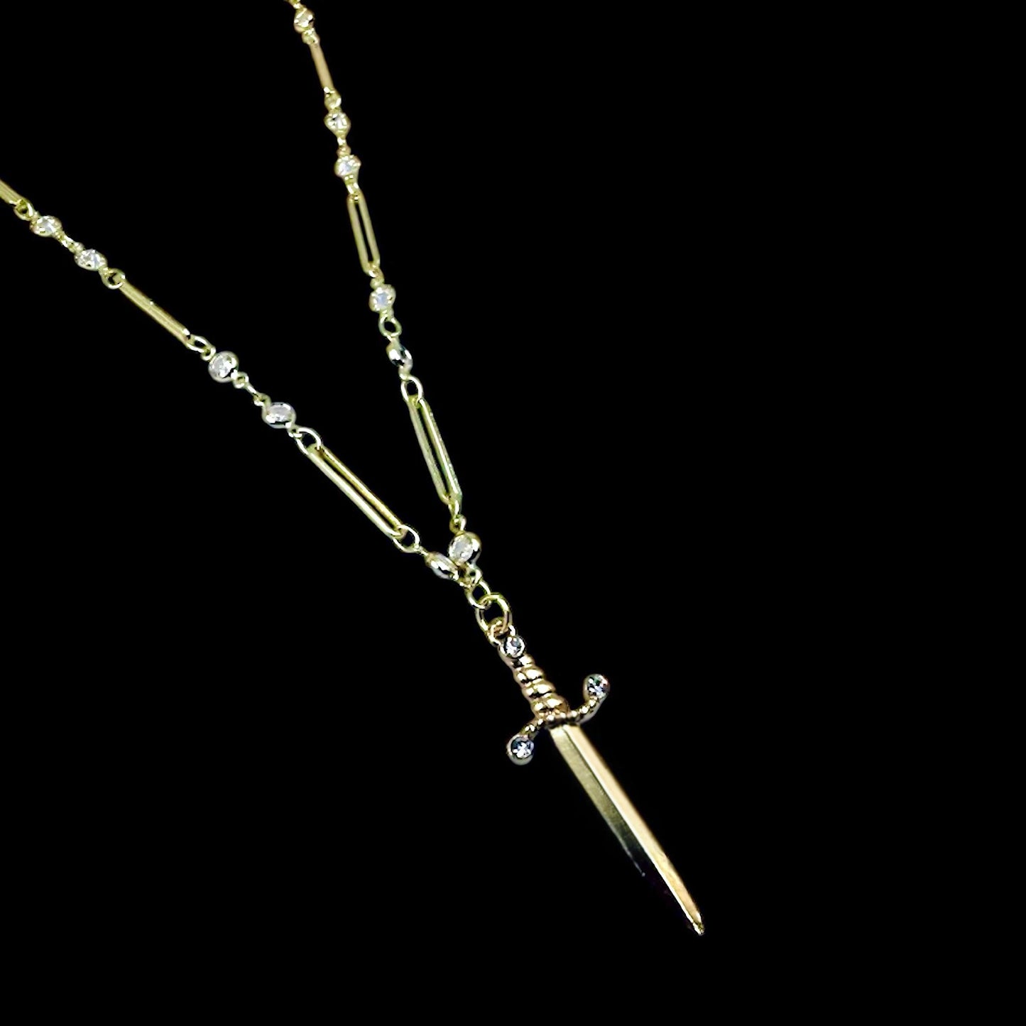 Gold Sword Crystal Chain Necklace