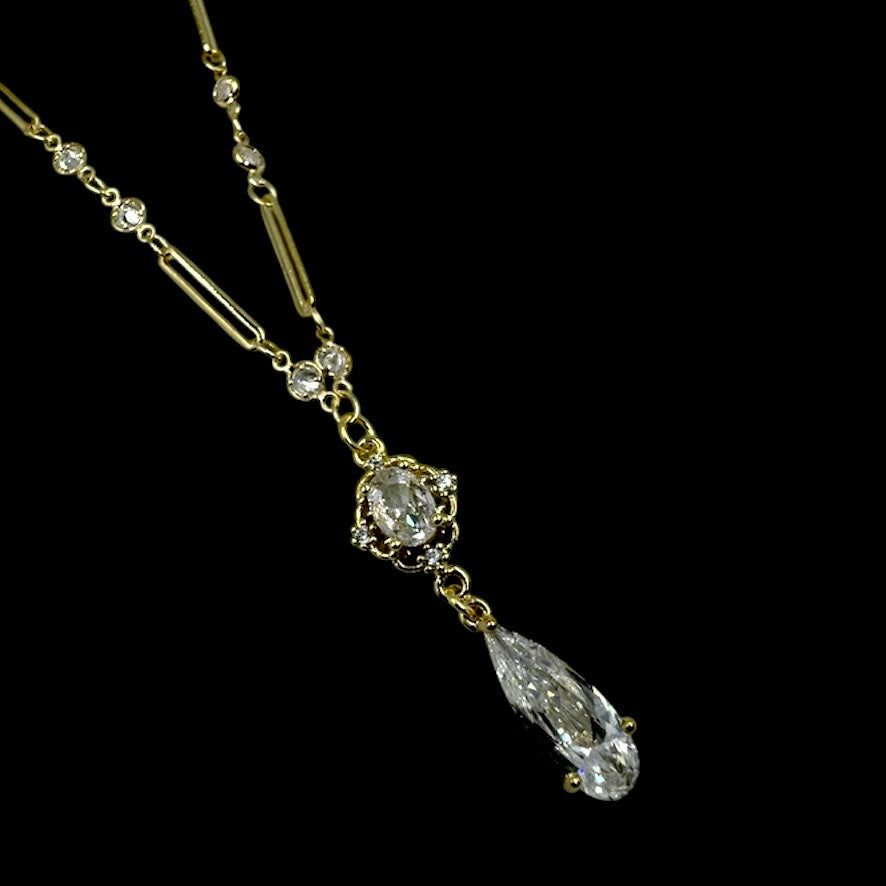 Diamond Droplet Crystal Chain Necklace