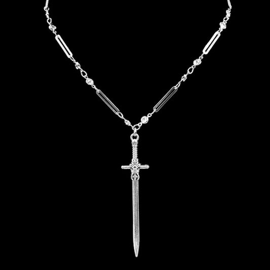 Silver Sword Crystal Chain Necklace