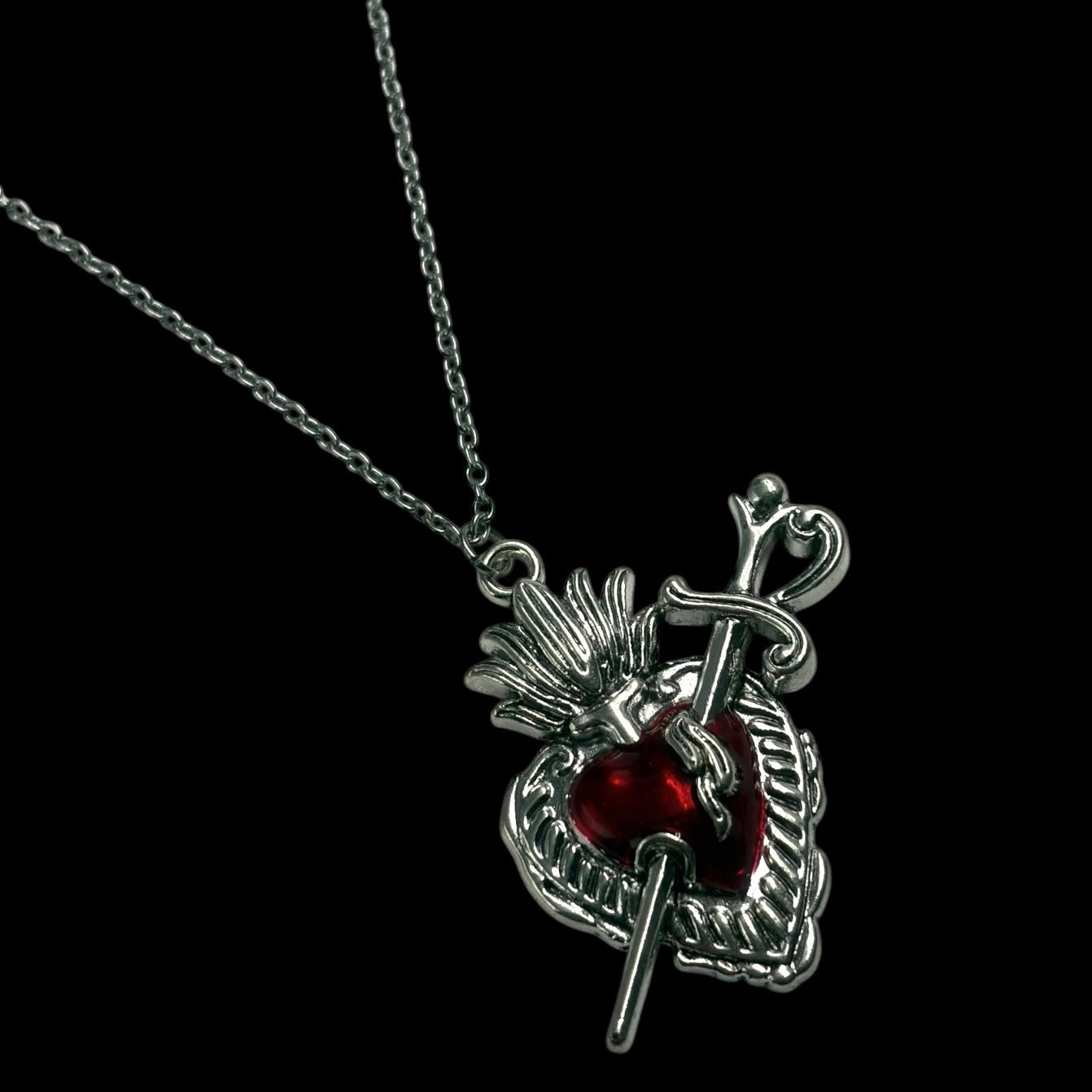 Chunky Red Pierced Heart Necklace