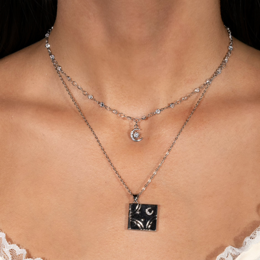 Silver Crescent Moon Crystal Choker
