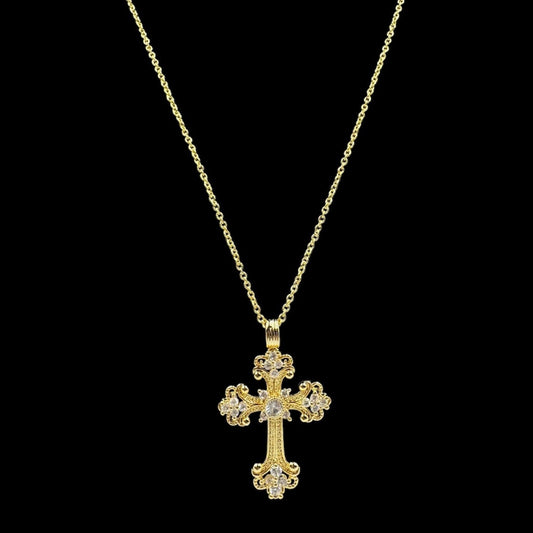 Ornate Gold Chunky Cross Necklace