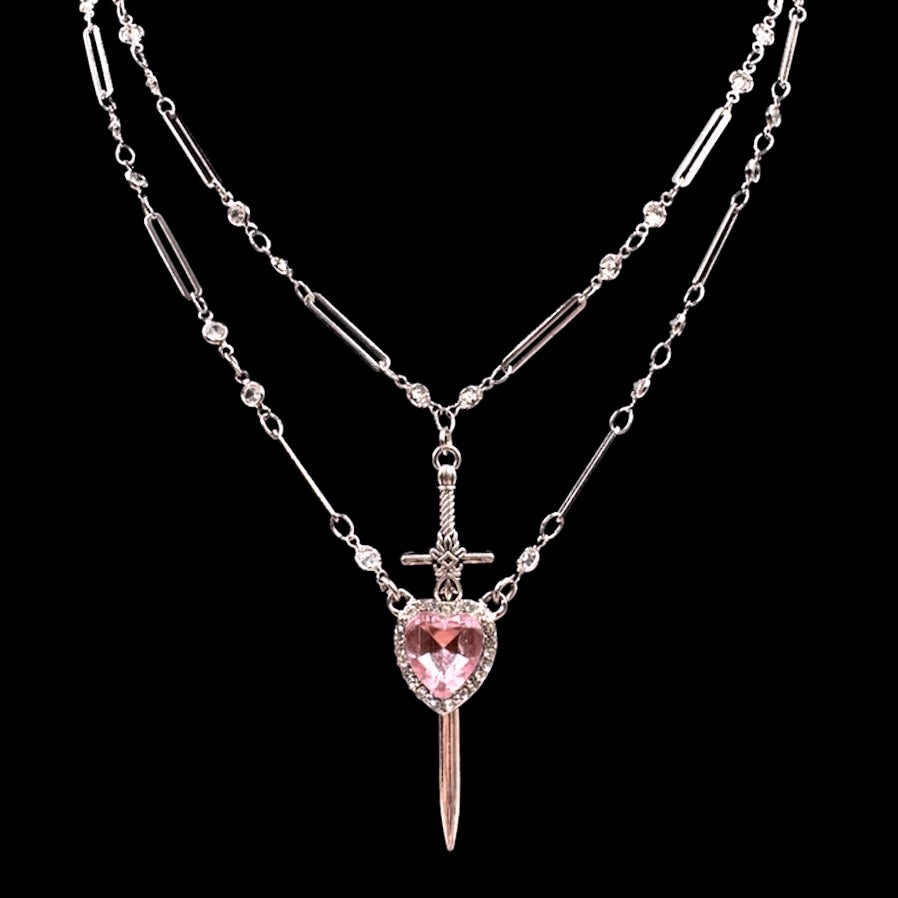 Silver Pierced Pink Heart Stack