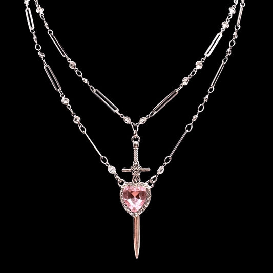 Silver Pierced Pink Heart Stack