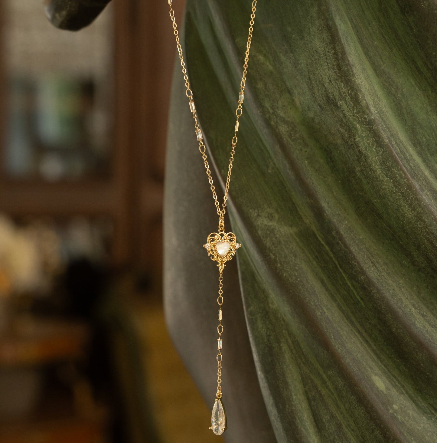 Gold Enchanted Heart Droplet Lariat