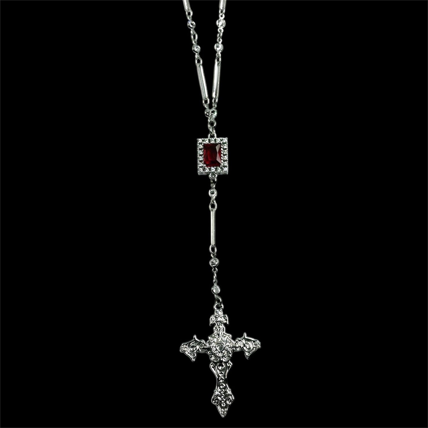 Silver Fleur De Lis Cross Rosary