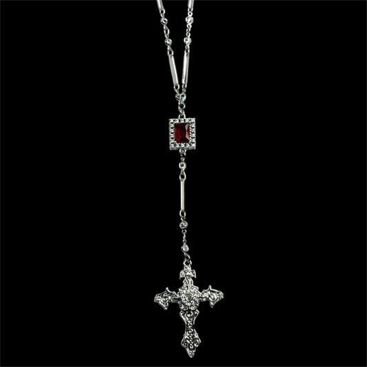 Silver Fleur De Lis Cross Rosary