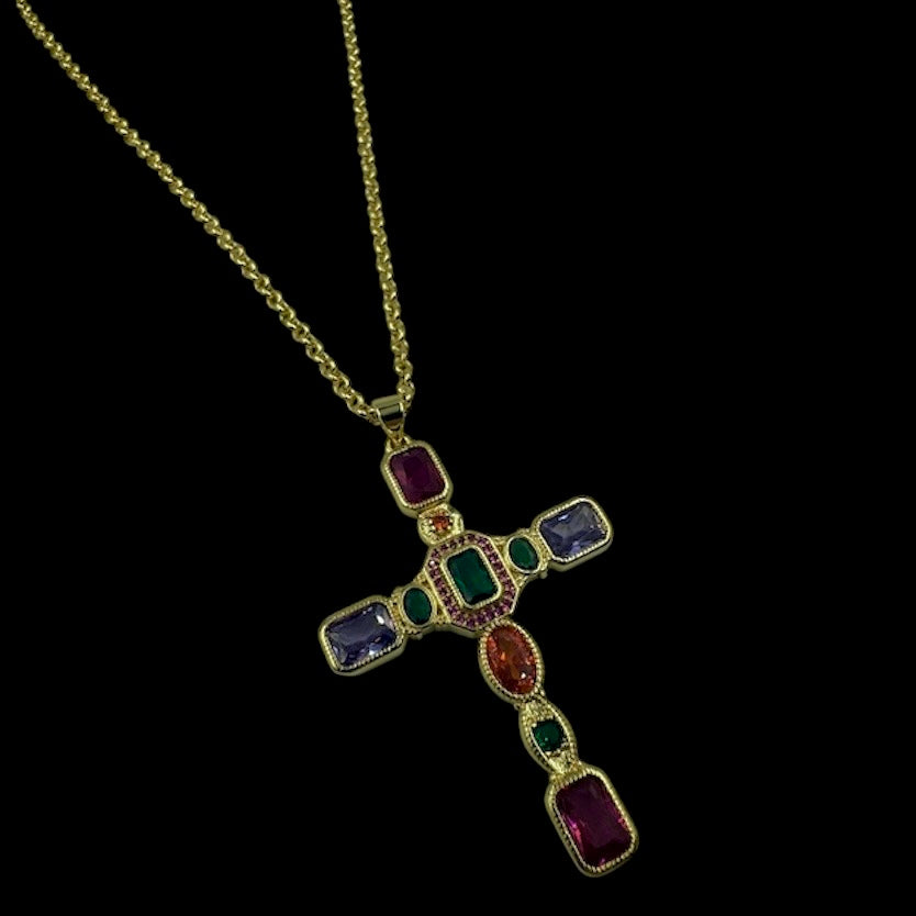 Colorful Baguette Cross Necklace