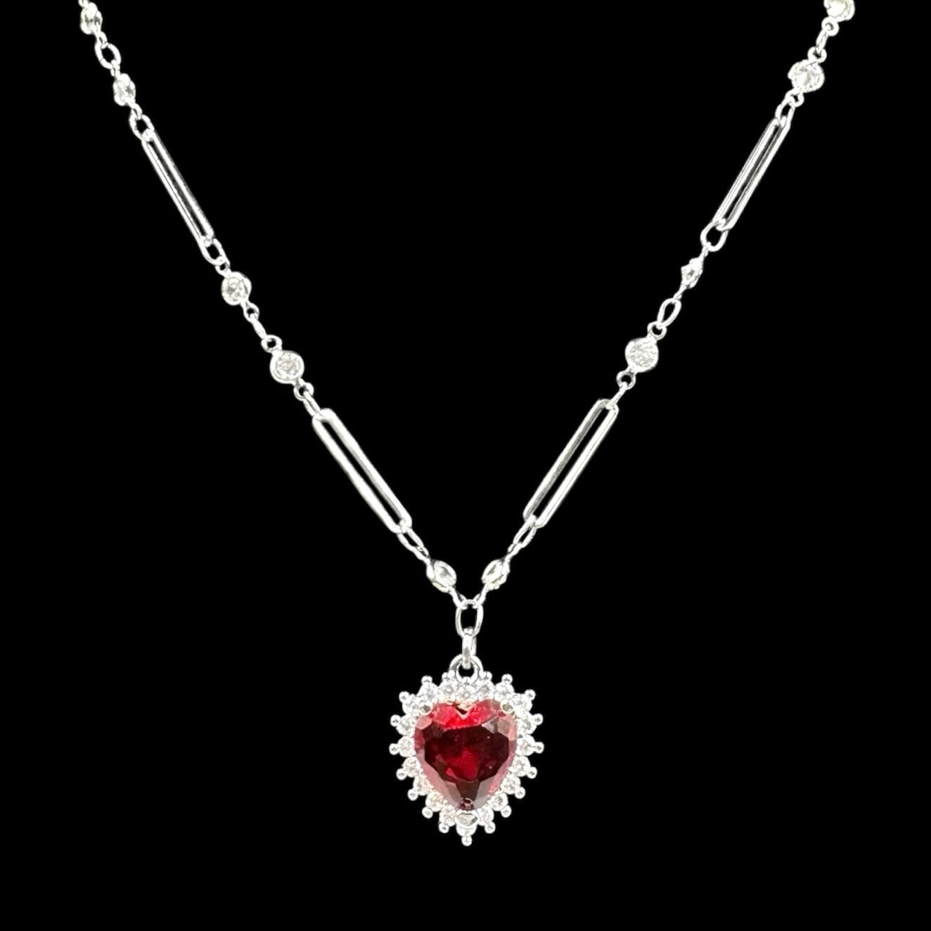 Silver Diamond Heart Crystal Necklace