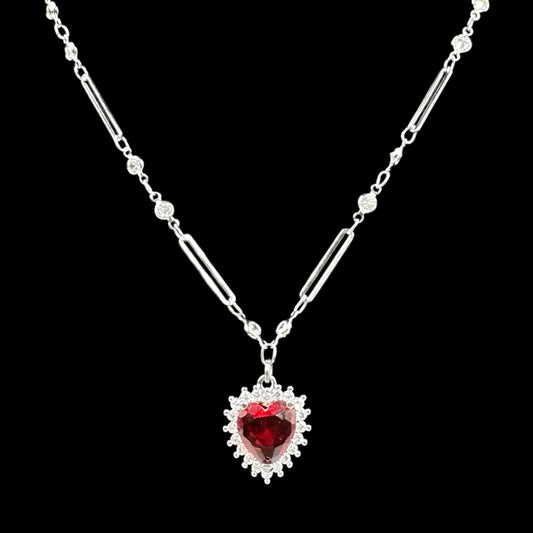 Silver Diamond Heart Crystal Necklace