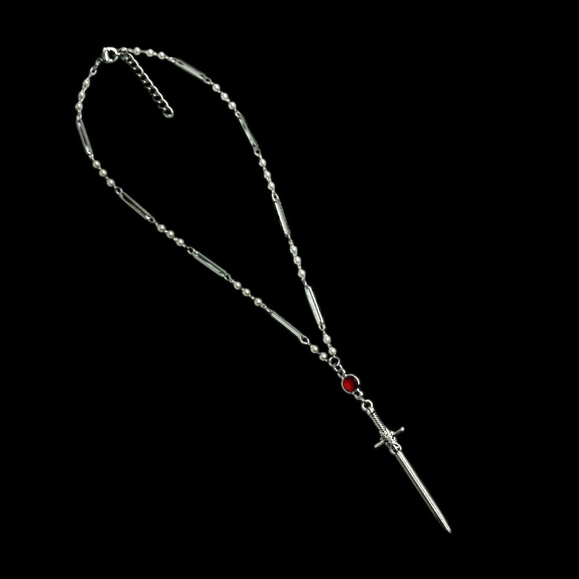 Knights Silver Sword Pearl Link Necklace