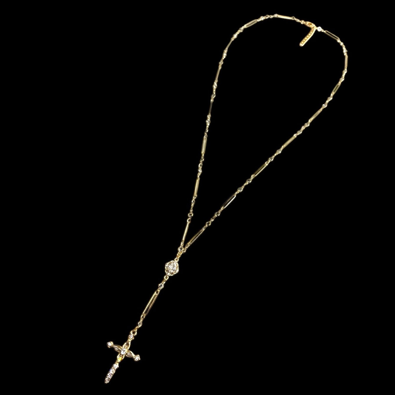 Ornate Cross Diamond Link Rosary