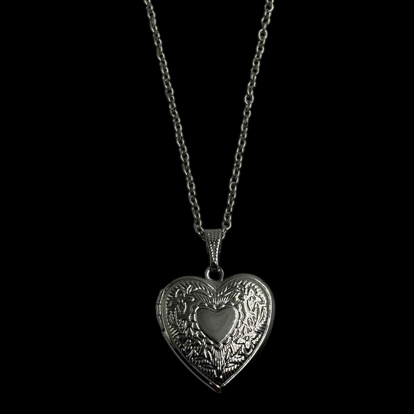 Silver Medium Heart Locket Necklace