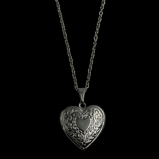 Silver Medium Heart Locket Necklace
