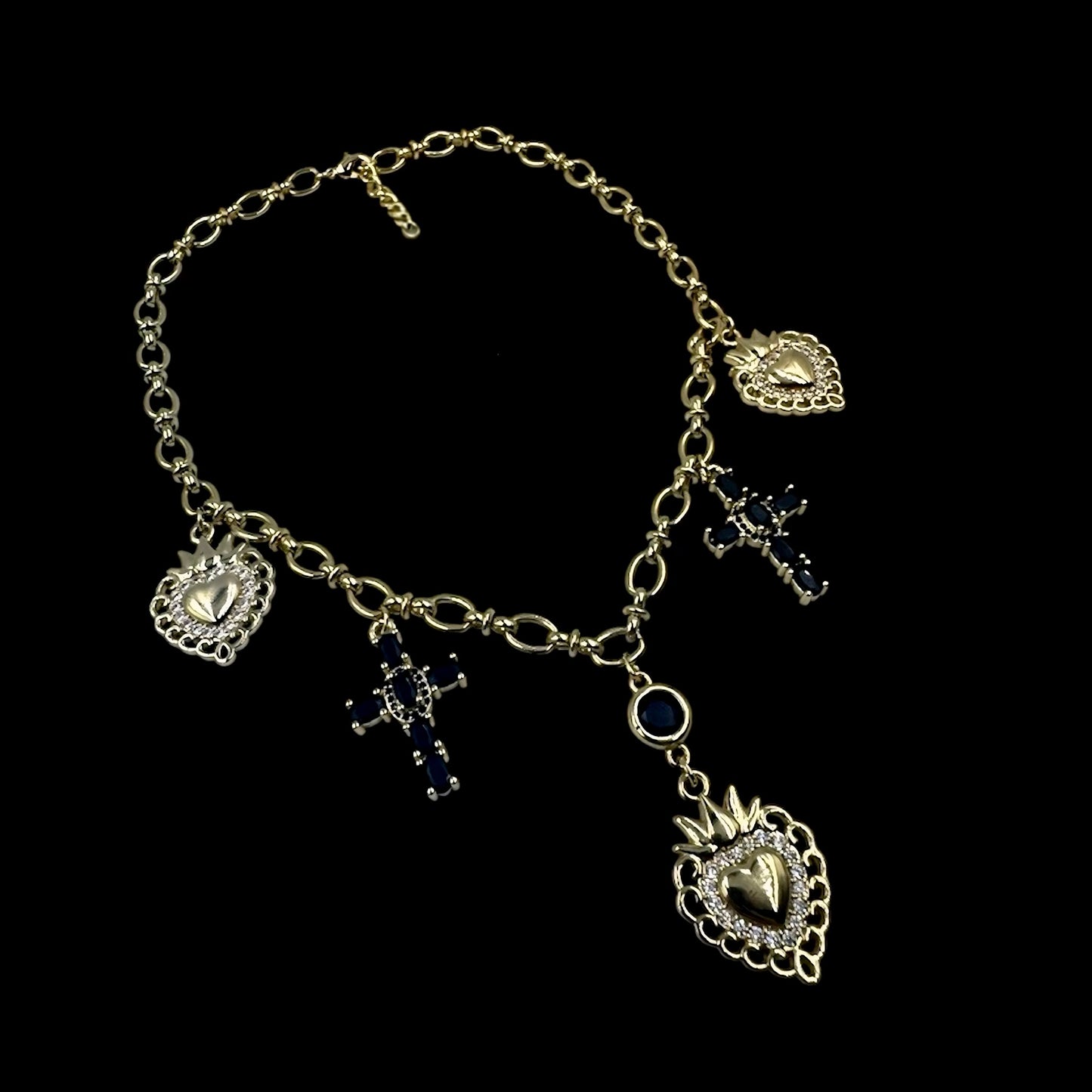 Sacred Heart Black Cross Charm Necklace