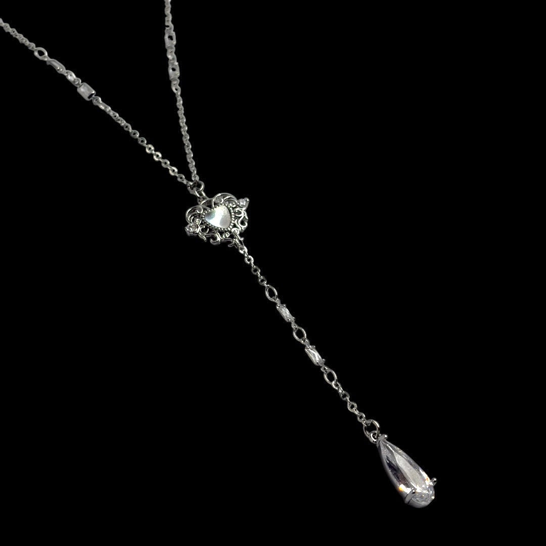 Silver Enchanted Heart Droplet Lariat