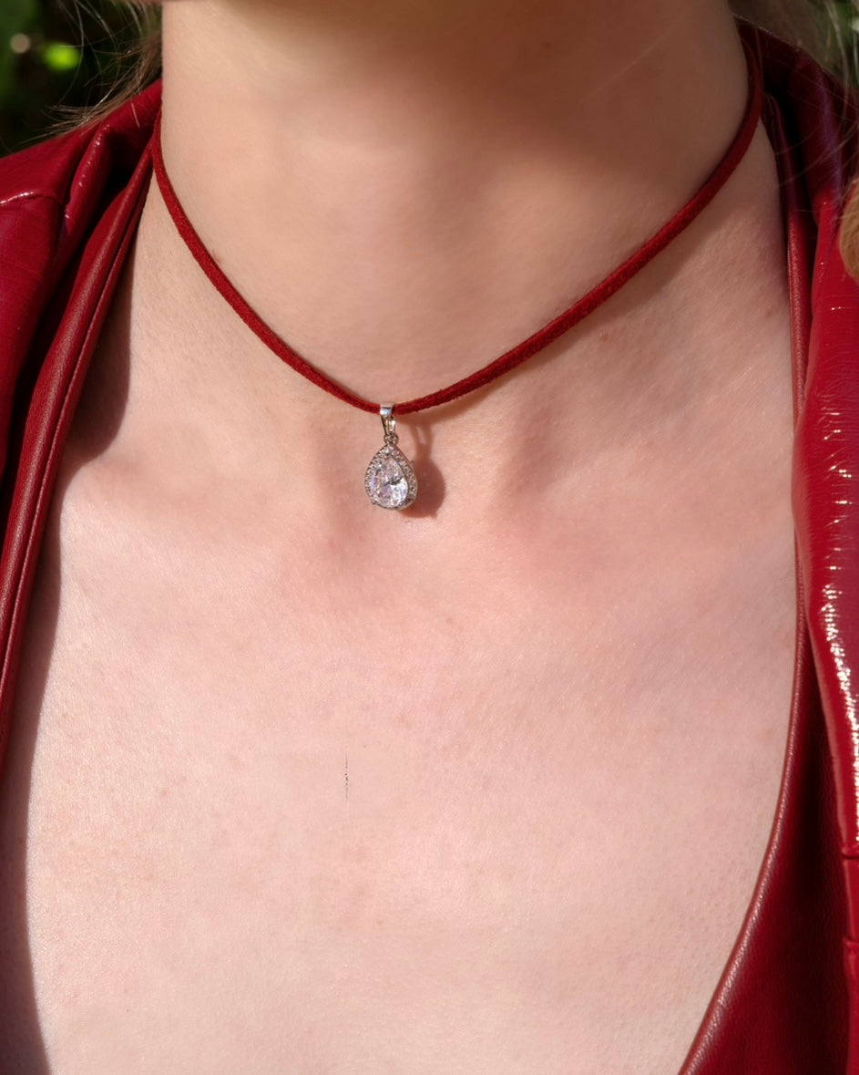 Silver Droplet Red Choker