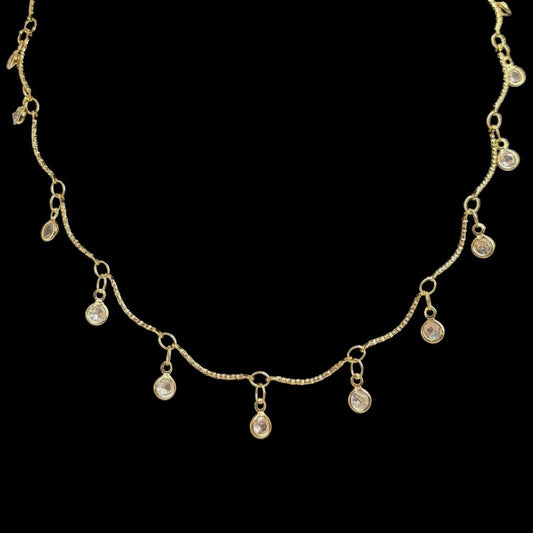 Gold Ocean Wave Diamond Droplet Choker