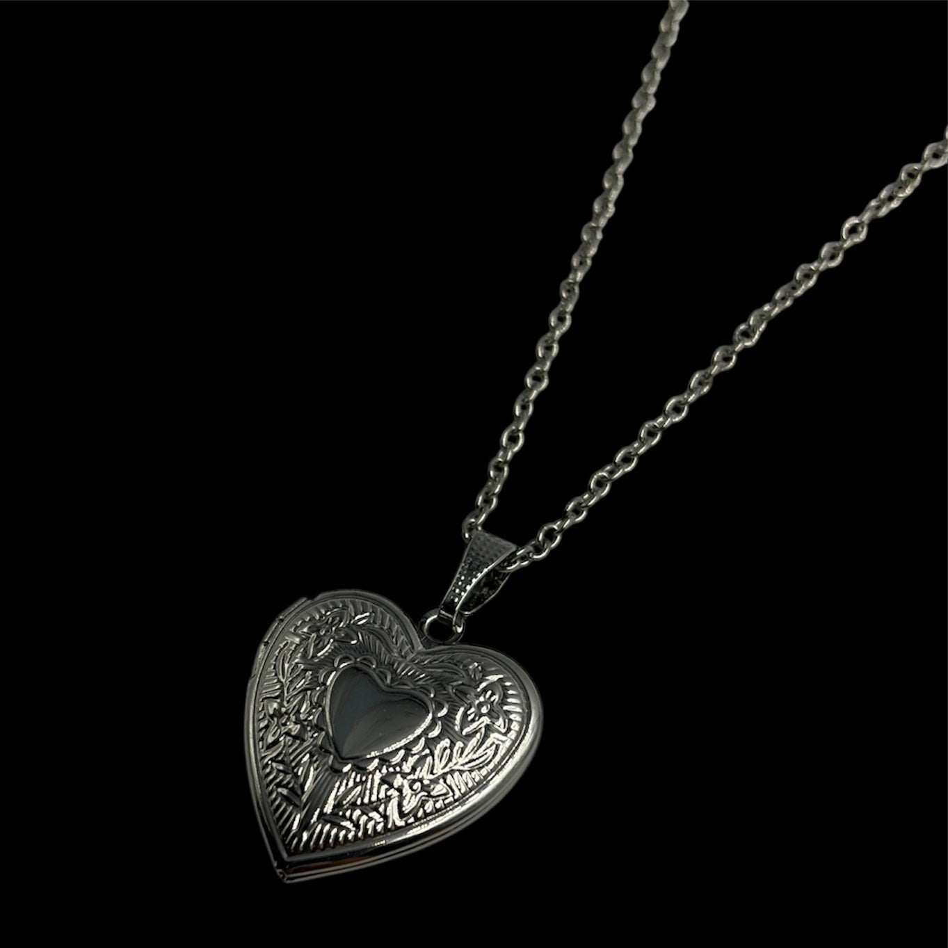 Silver Medium Heart Locket Necklace