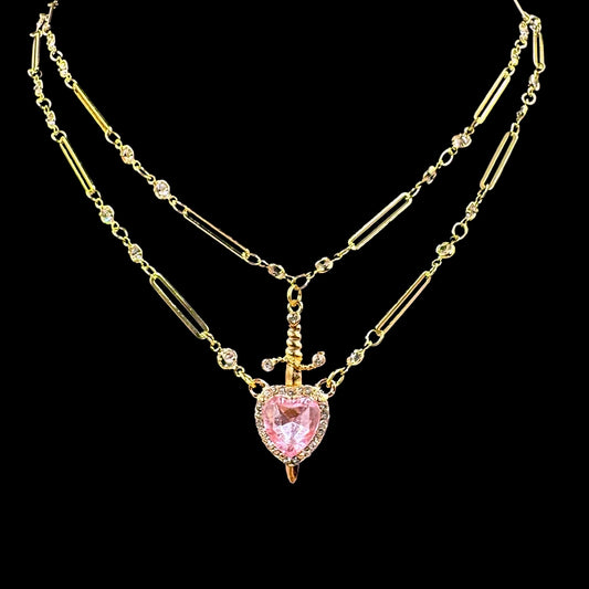 Gold Pierced Pink Heart Stack