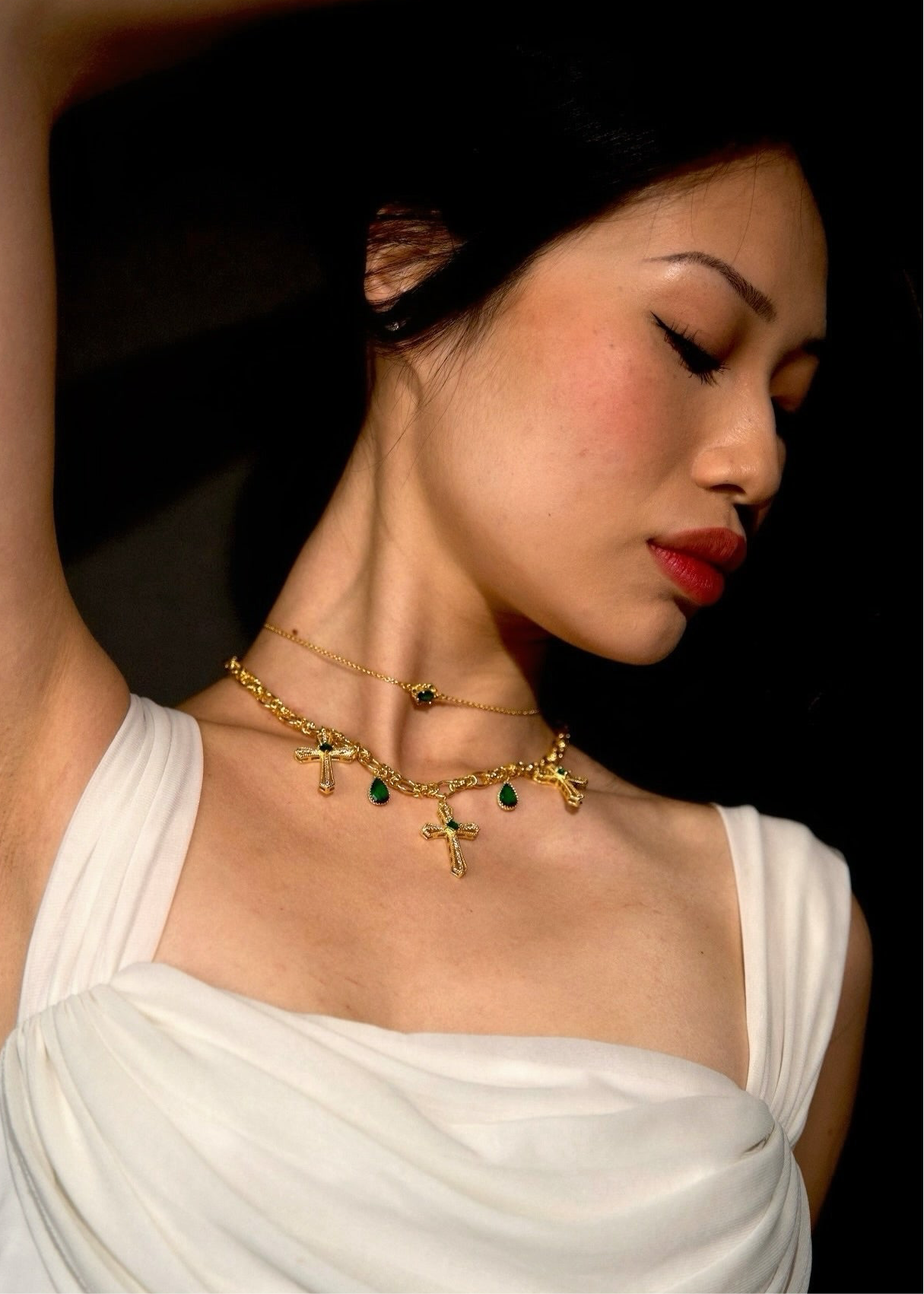 Royal Emerald Choker & Charm Necklace Stack