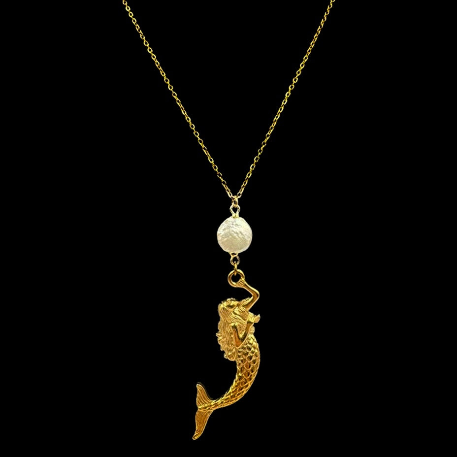 Siren Hanging From Freshwater Pearl Necklace