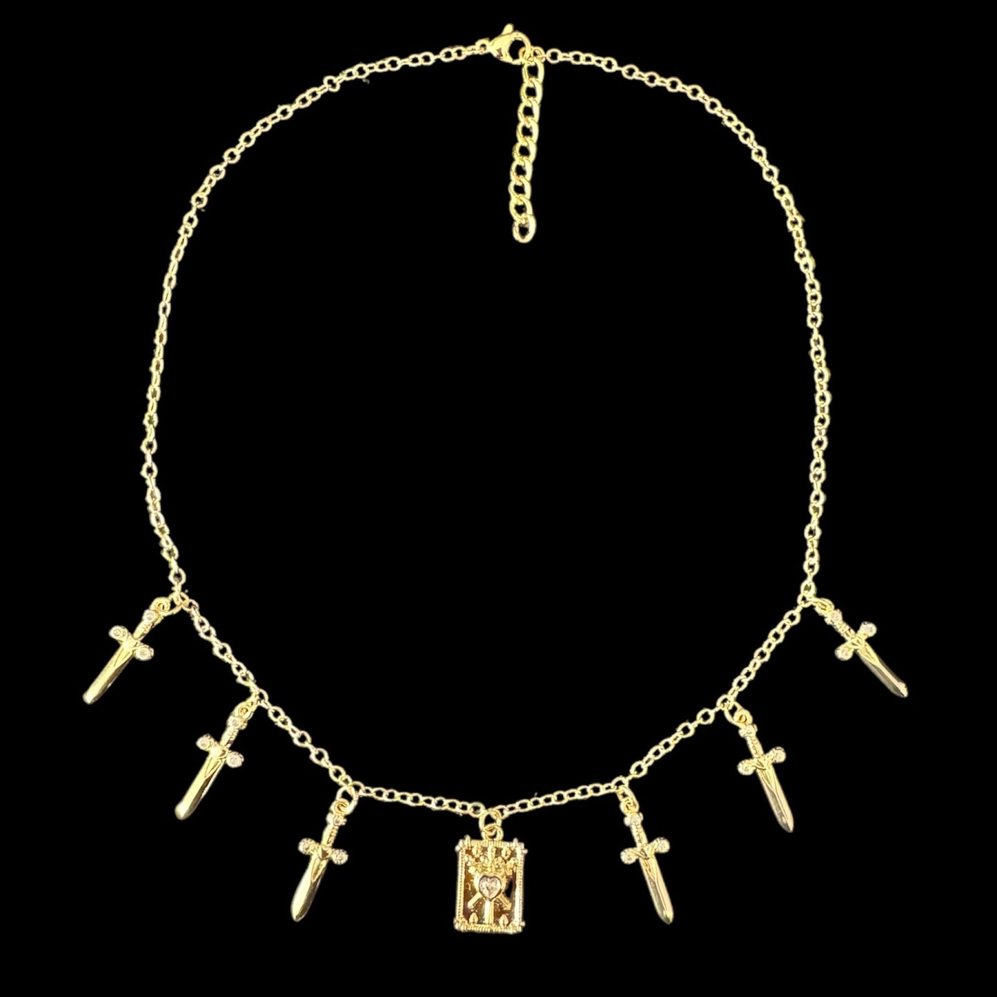 Gold Mini Three Swords Tarot Charm Necklace