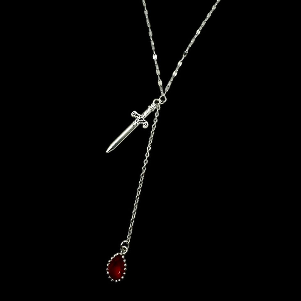 Silver Sword Blood Drop Necklace