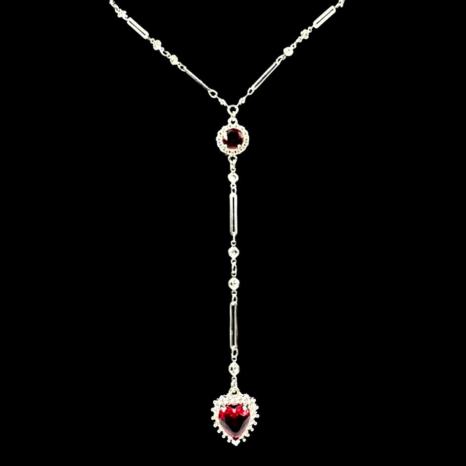 Silver Red Diamond Heart Crystal Rosary