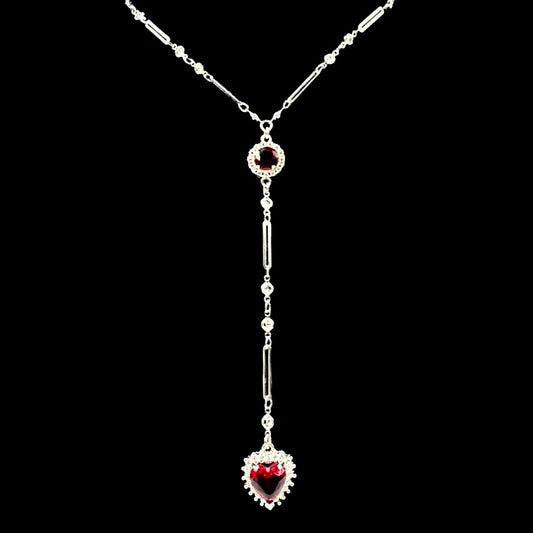 Silver Red Diamond Heart Crystal Rosary