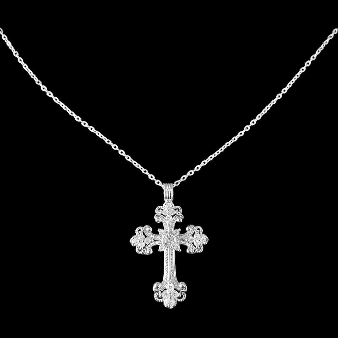 Ornate Silver Chunky Cross Necklace