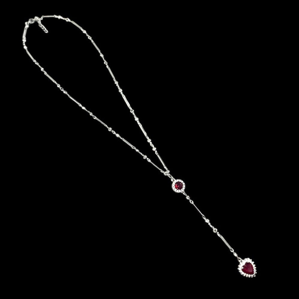 Silver Red Diamond Heart Crystal Rosary