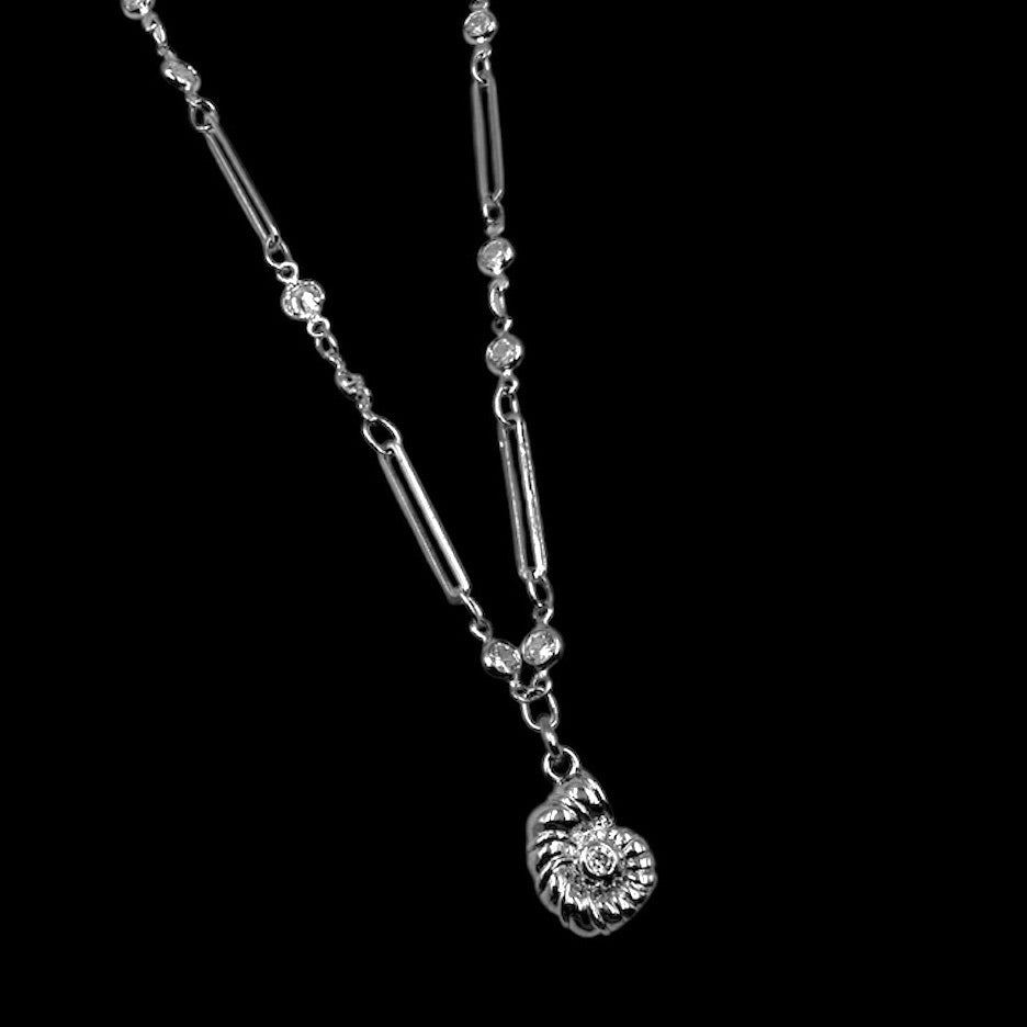 Silver Mini Nautilus Crystal Necklace
