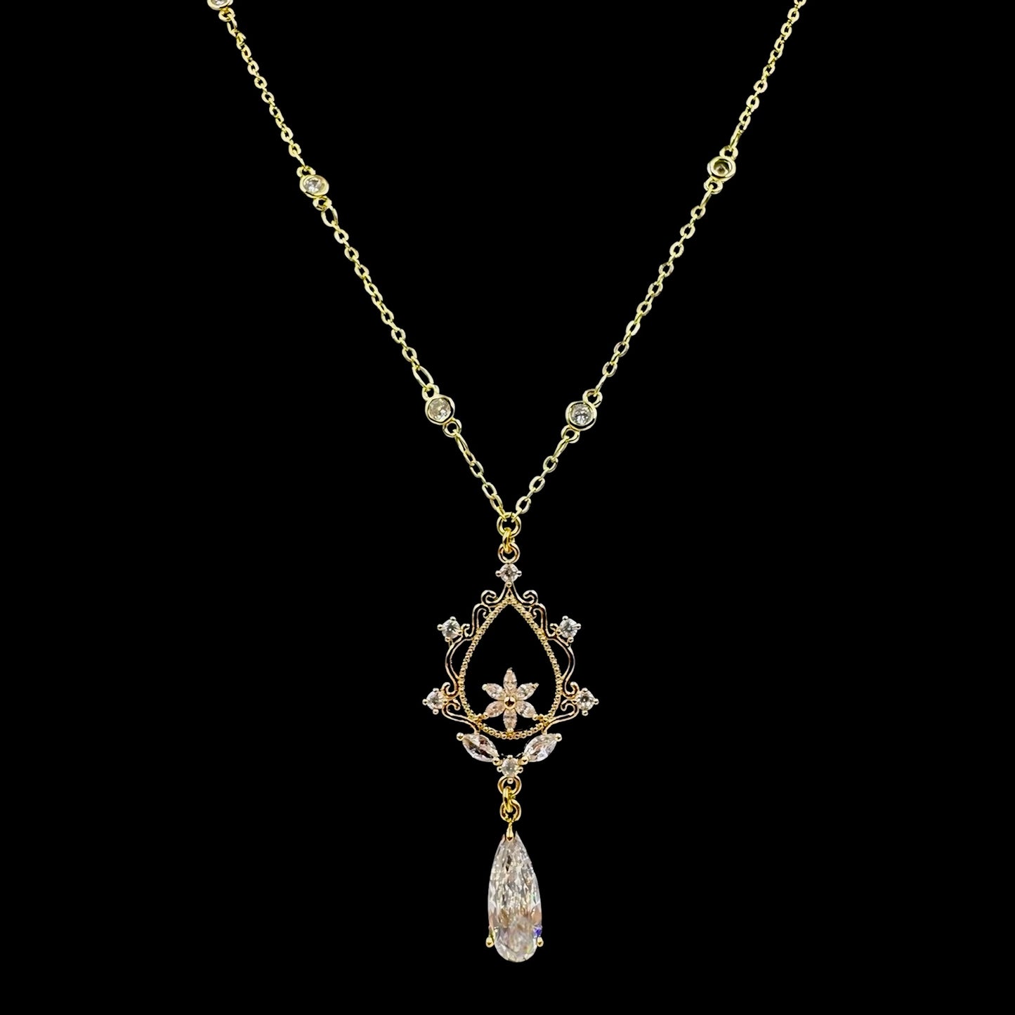 Ophelia Floral Crystal Droplet Necklace