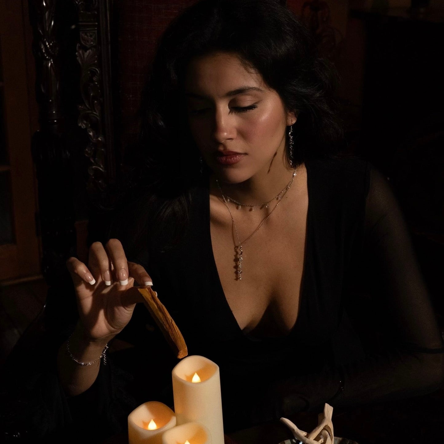 Silver Crescent Moon Drop Necklace