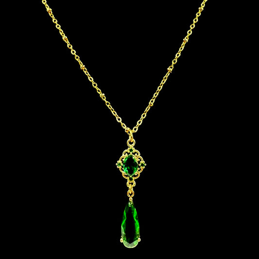 Emerald Droplet Crystal Gemstone Necklace
