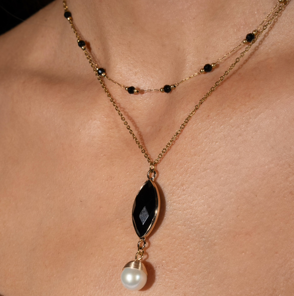 Sally Gold Black Beaded Choker
