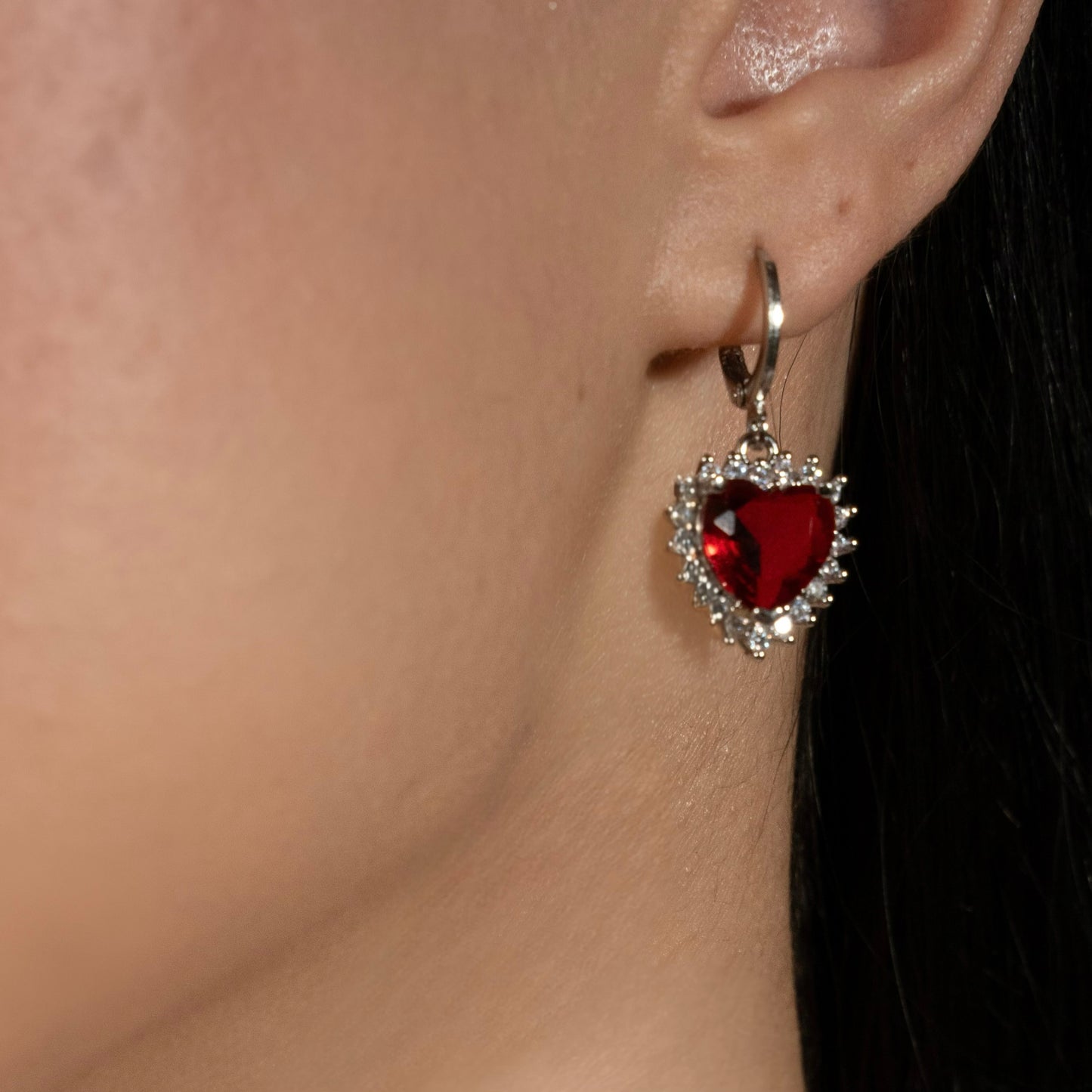 Snow White Diamond Heart Earrings