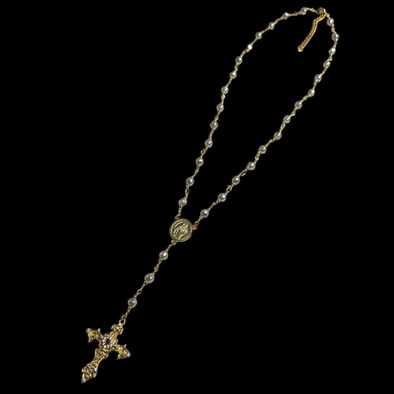 Heart Fleur de Lis Pearl Rosary