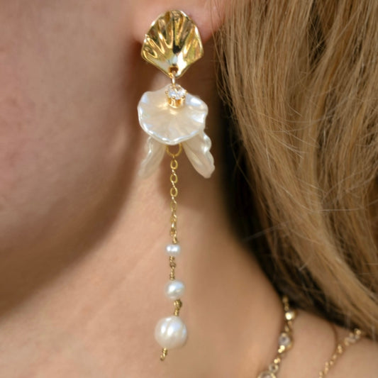 Pearly Petals Triple Pearl Drop Earrings