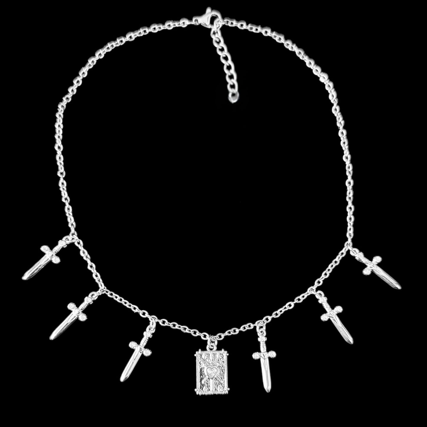 Silver Mini Three Swords Tarot Charm Necklace