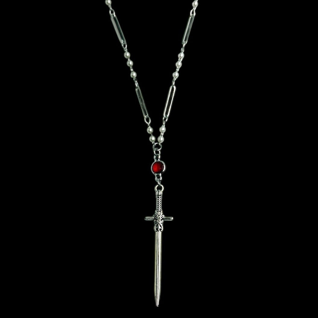 Knights Silver Sword Pearl Link Necklace
