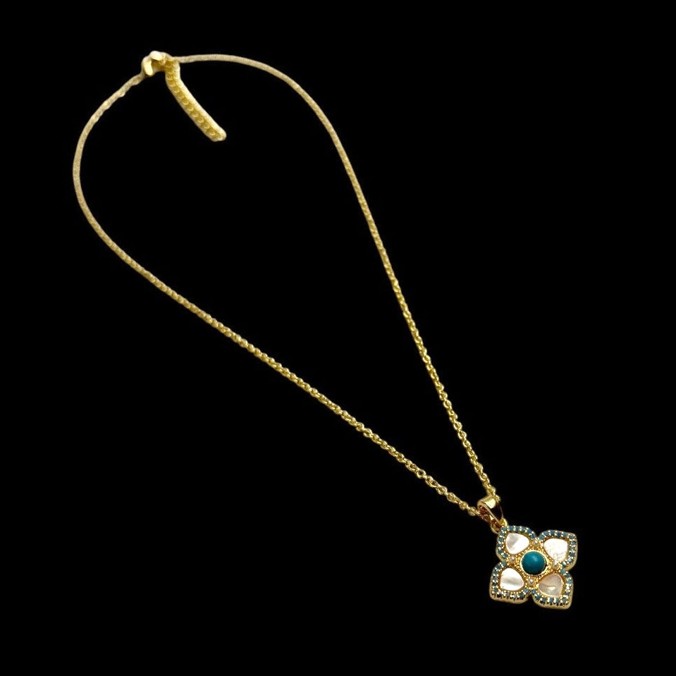 Gold Aquamarine Quatrefoil Necklace