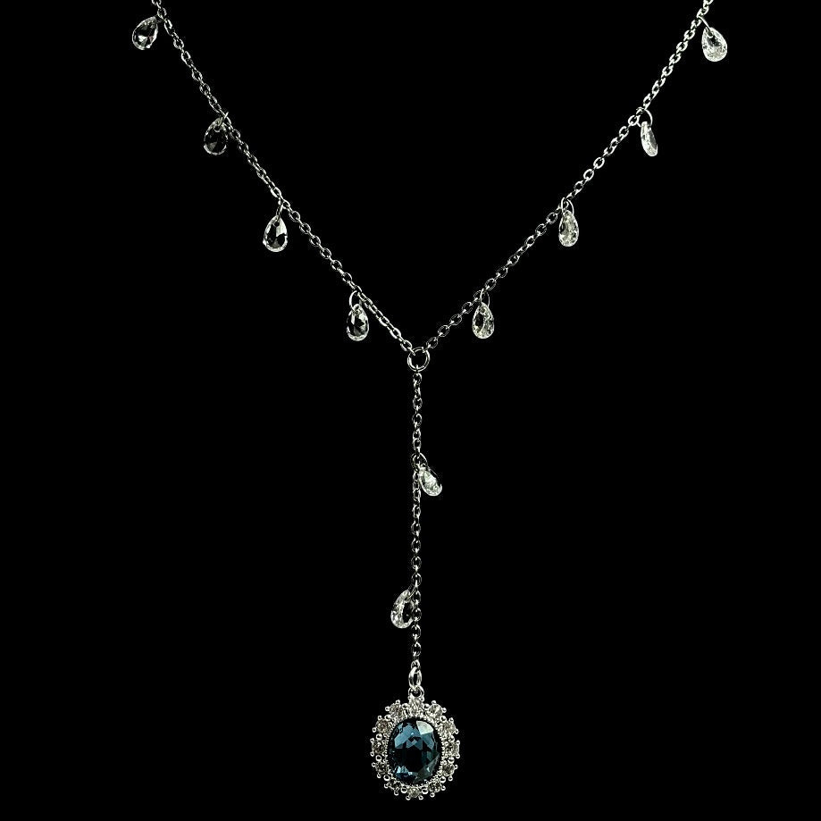 Silver Water Droplet Sapphire Blue Lariat