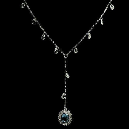 Silver Water Droplet Sapphire Blue Lariat