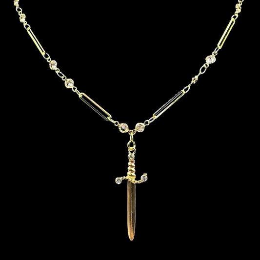 Gold Sword Crystal Chain Necklace