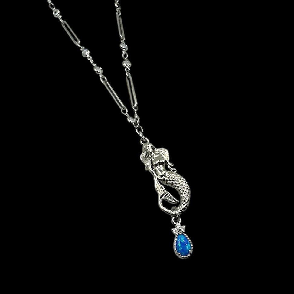 Silver Siren Opal Droplet Crystal Necklace